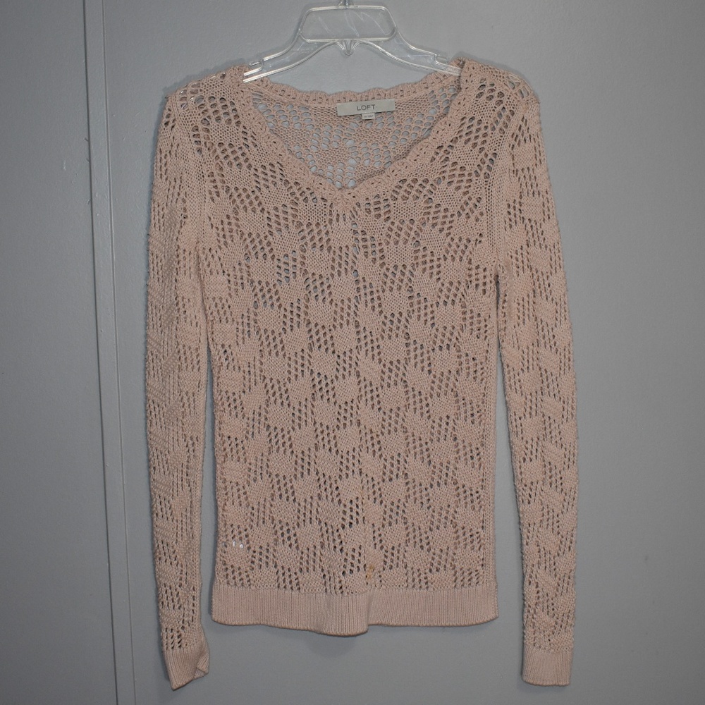 LOFT Blush Pink Open Knit Crochet Sweater Tunic XS